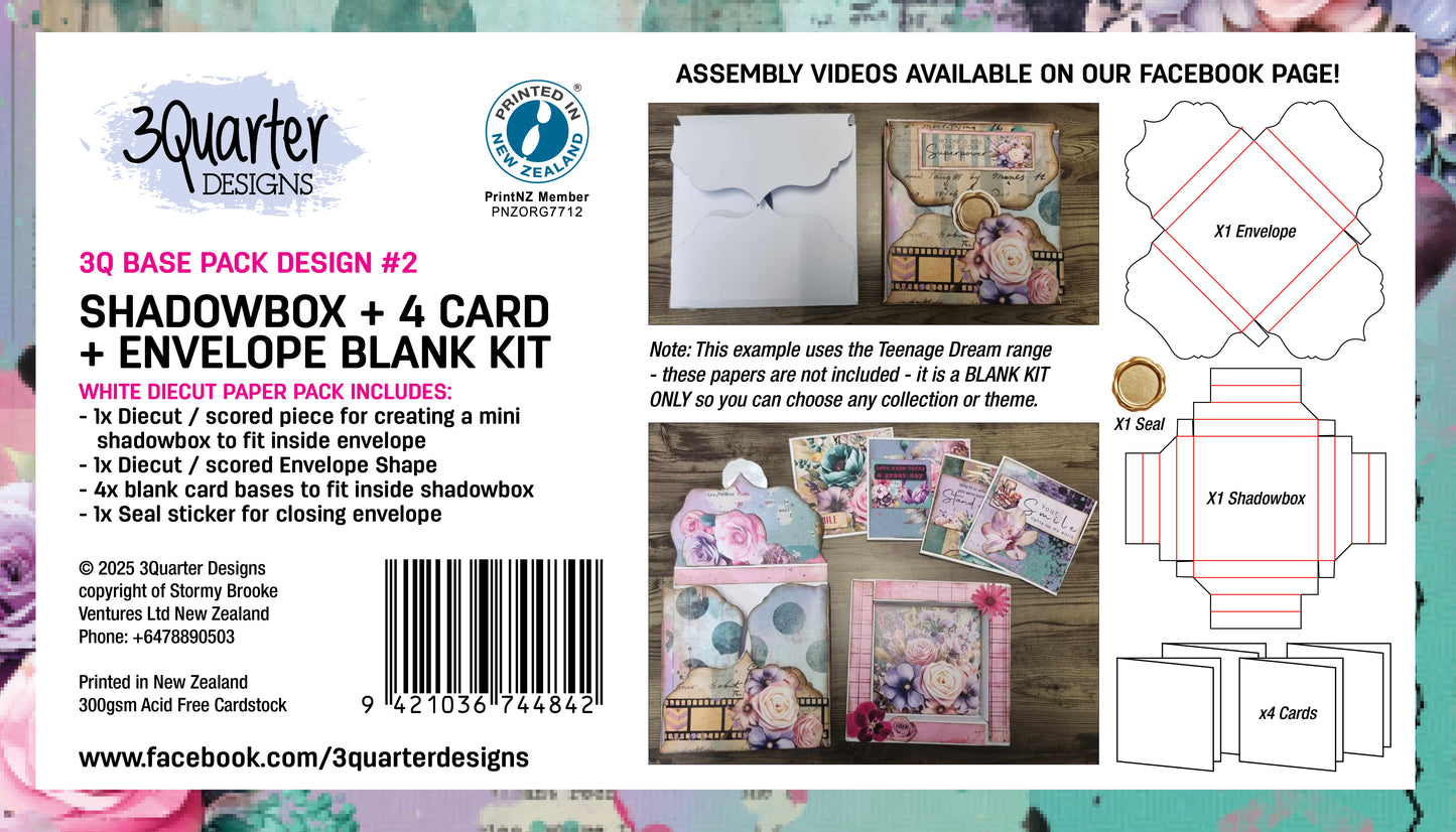 3 Quarter Designs Base Pack Design #2-Shadowbox + 4 Cards + Envelope