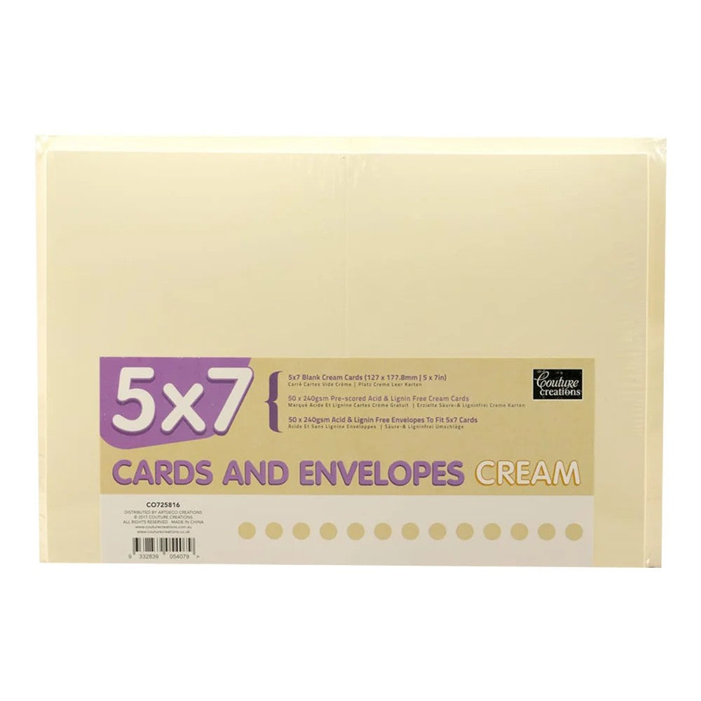 Couture Creations 5"x7" Cards w/Envelopes (50/Pack) - Cream