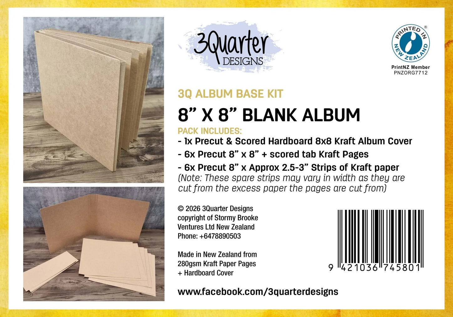 3 Quarter Designs 8"x8" Blank Album Base Kit