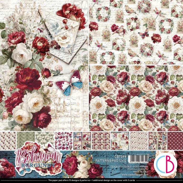 Ciao Bella Bohemian Burgundy 12"x12" Paper Pad 12/Pkg
