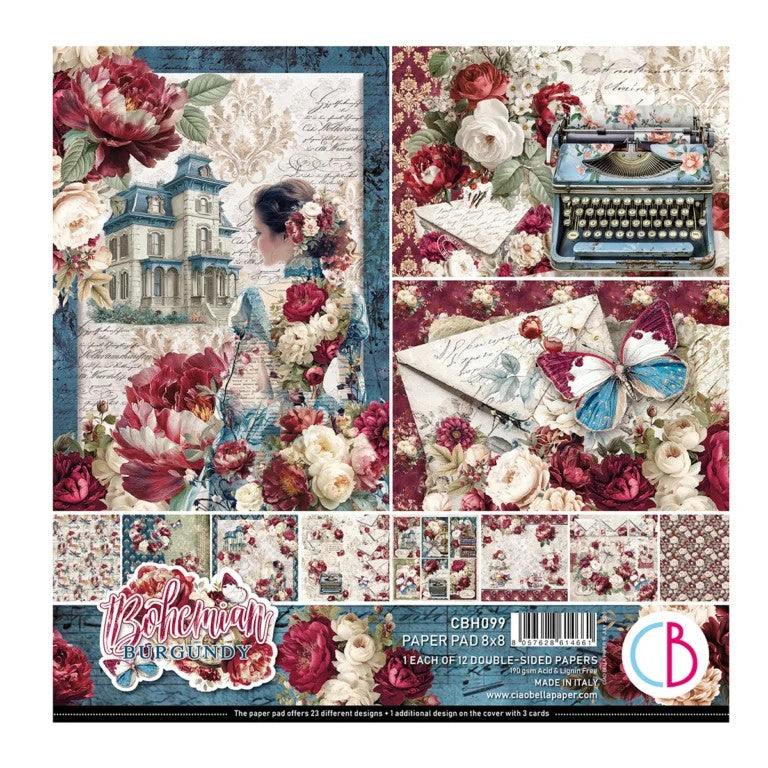 Ciao Bella Bohemian Burgundy 8"x8" Paper Collection Pad 12/Pkg