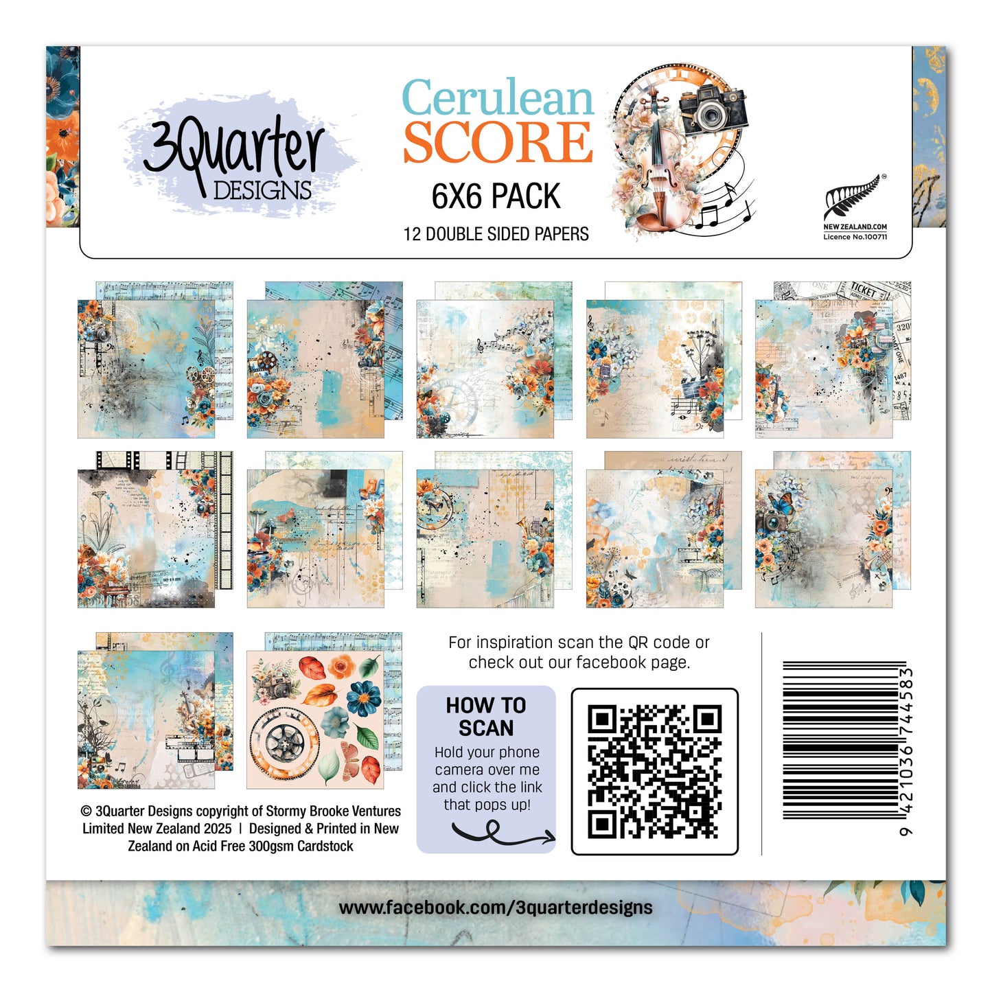 3 Quarter Designs Cerulean Score 6"x6" Paper Pack