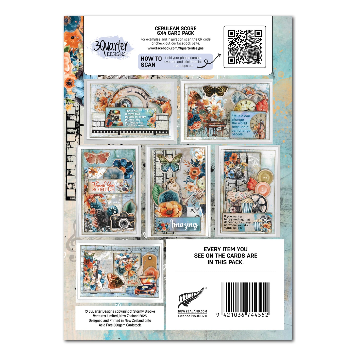 3 Quarter Designs Cerulean Score 6"x4" Card Making Pack
