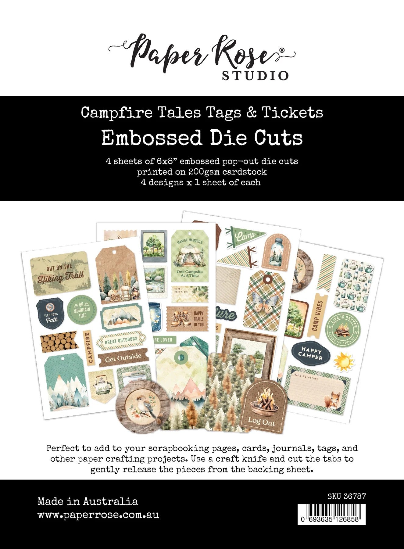 Paper Rose Campfire Tales 6"x8" Tags & Tickets Embossed Die Cuts