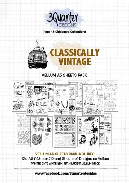 3 Quarter Designs Classically Vintage Vellum A5 Sheets Pack