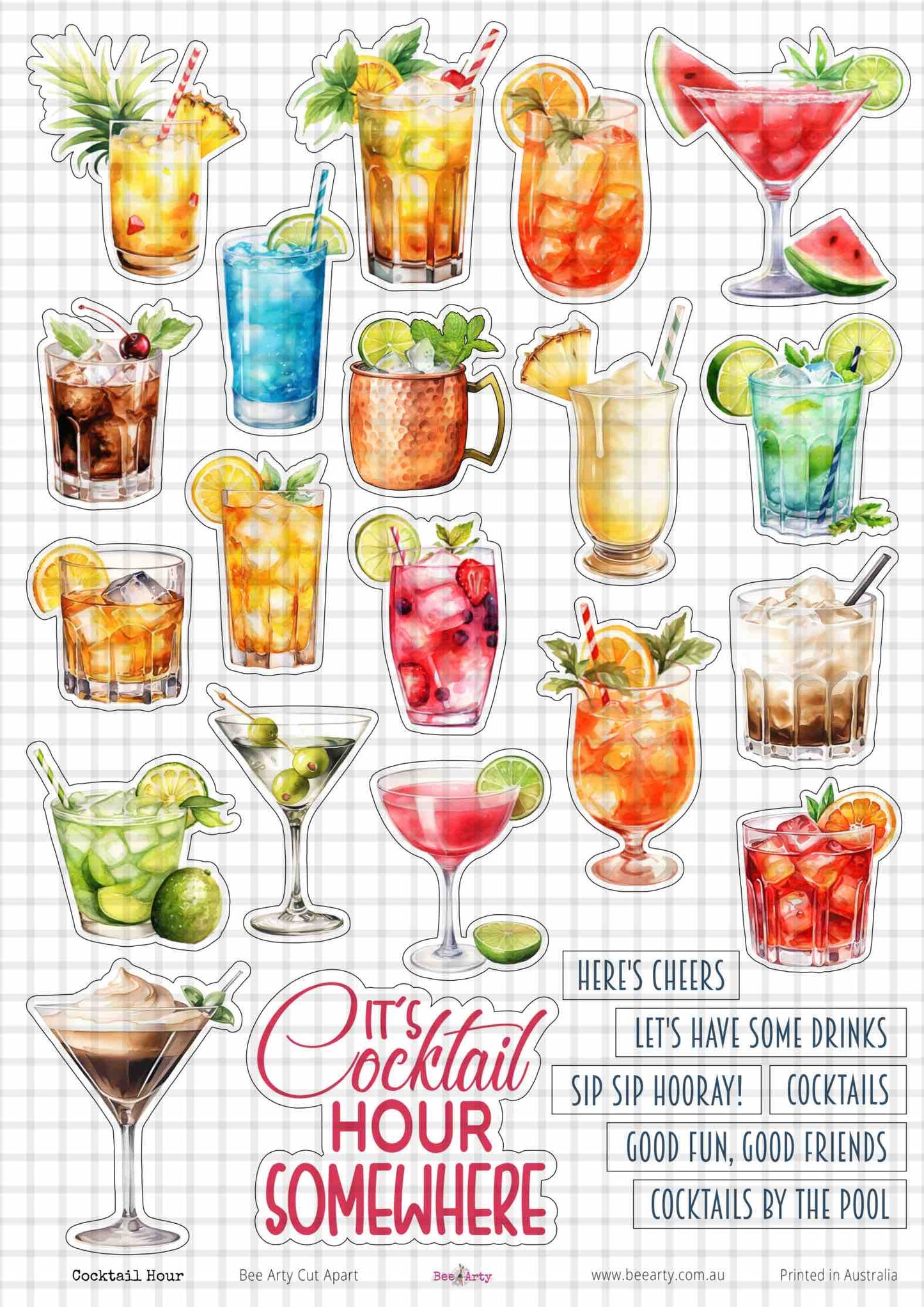 Bee Arty Cocktail Hour A4 Cut Apart Sheet