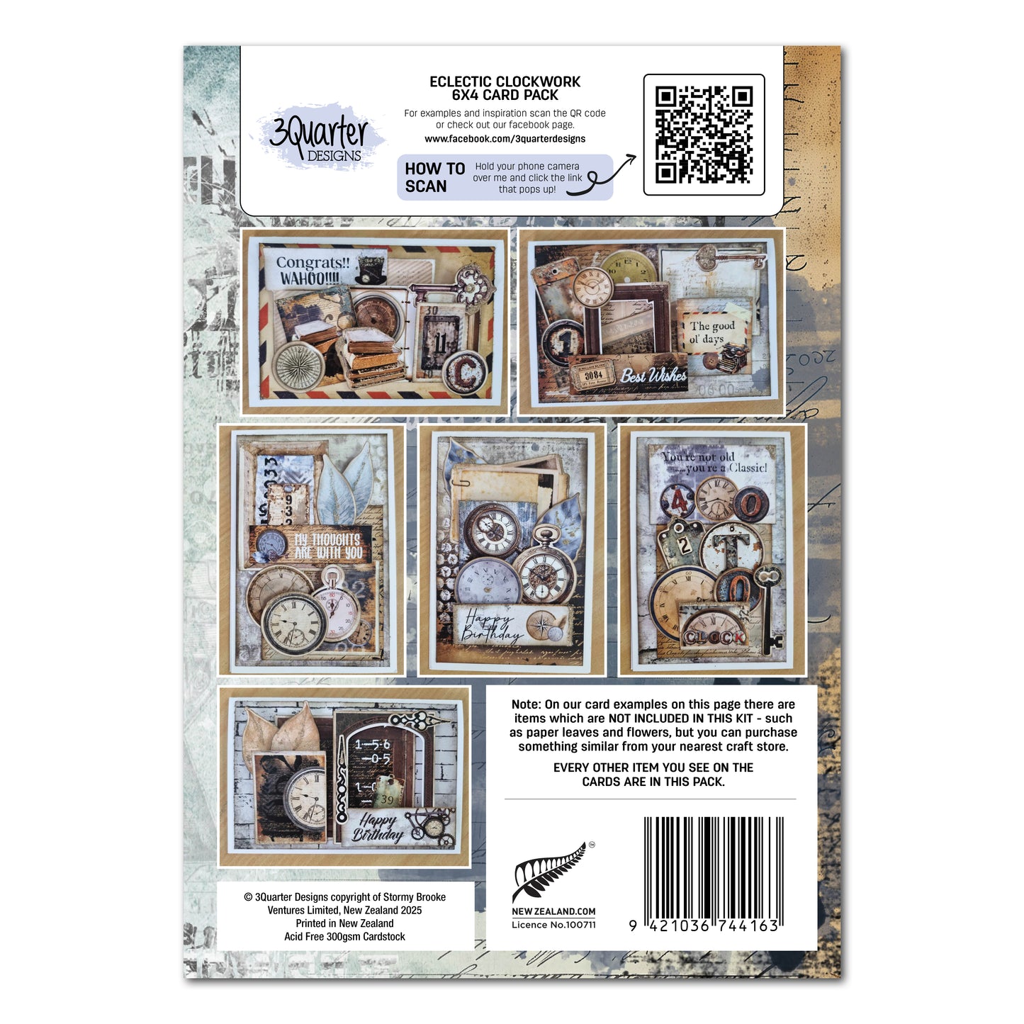 3 Quarter Designs Eclectic Clockwork 6"x4" Card Making Pack