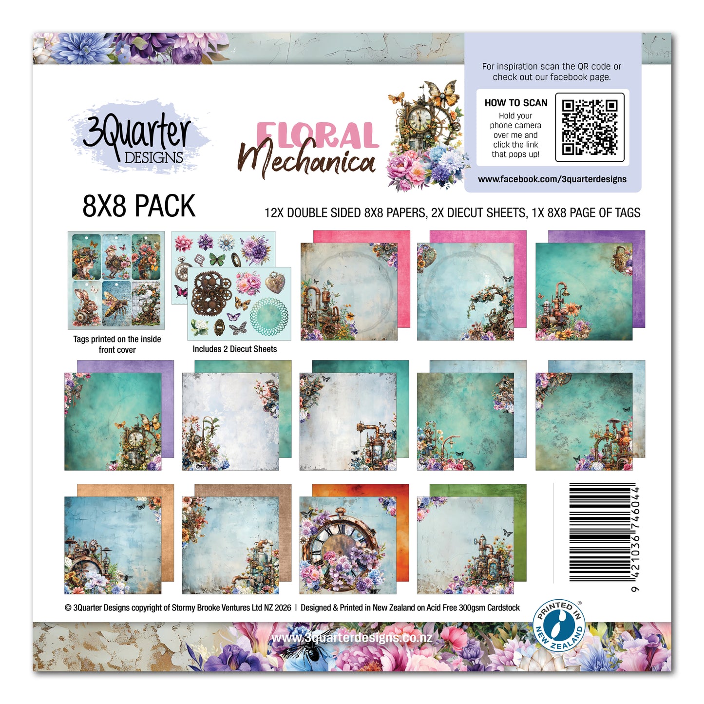 3 Quarter Designs Floral Mechanica 8'x8' Paper Collection Pack