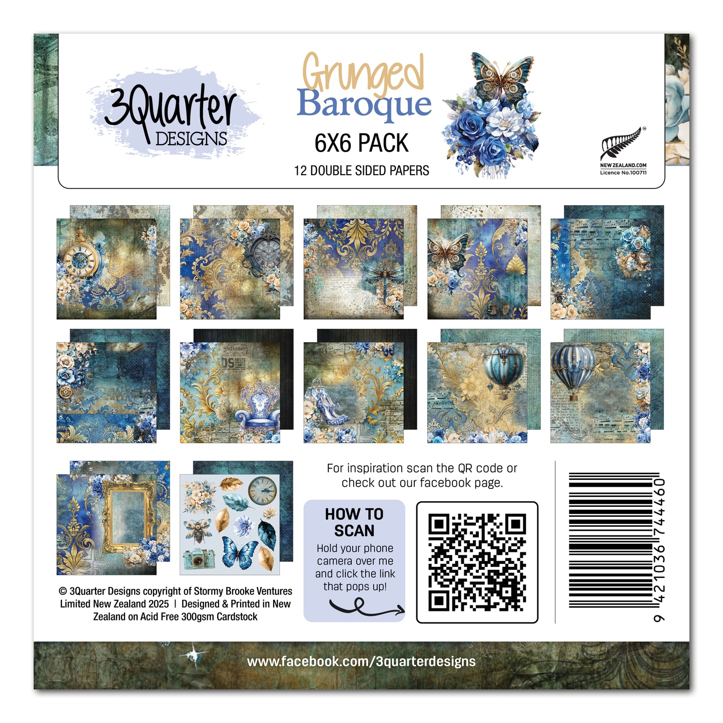 3 Quarter Designs Grunged Baroque 6"x6" Paper Pack