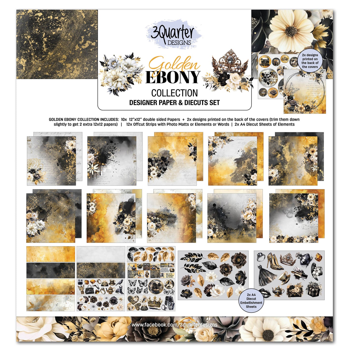 3 Quarter Designs Golden Ebony 12"x12" Paper Collection