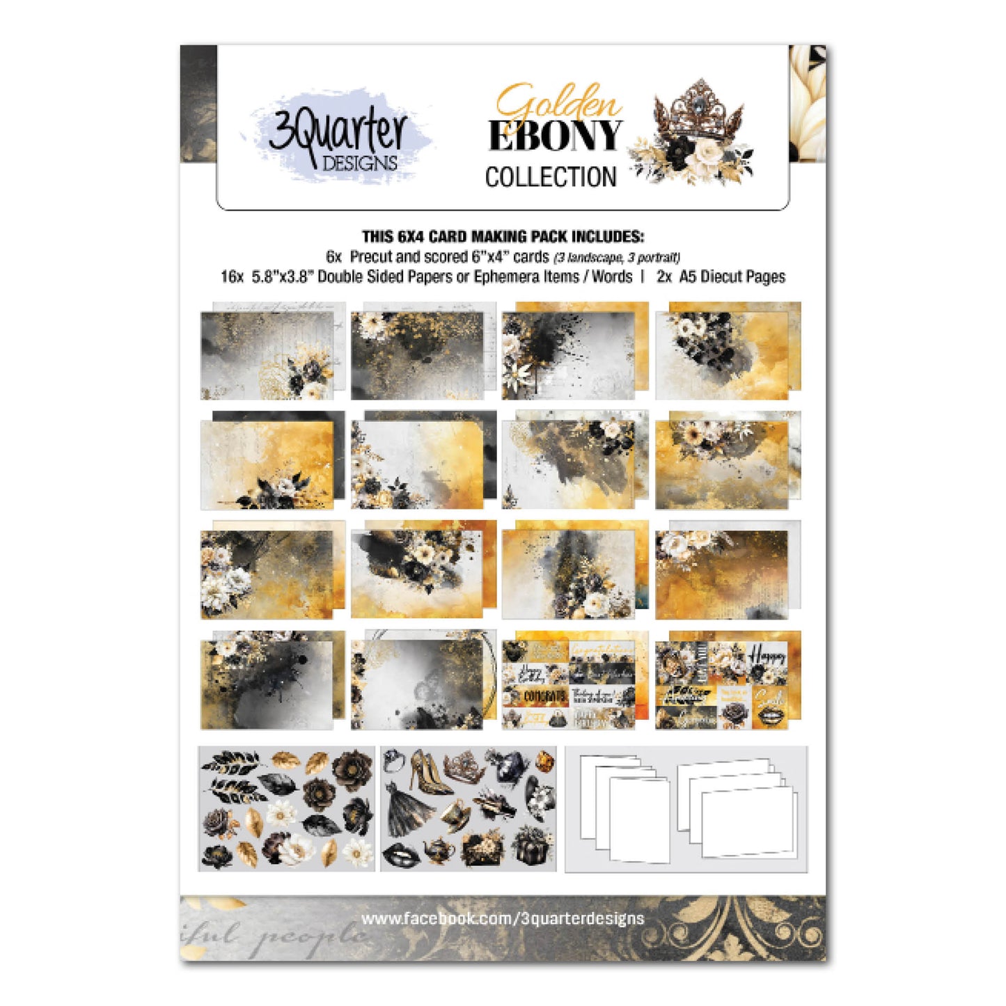 3 Quarter Designs Golden Ebony 6"x4" Card Making Pack