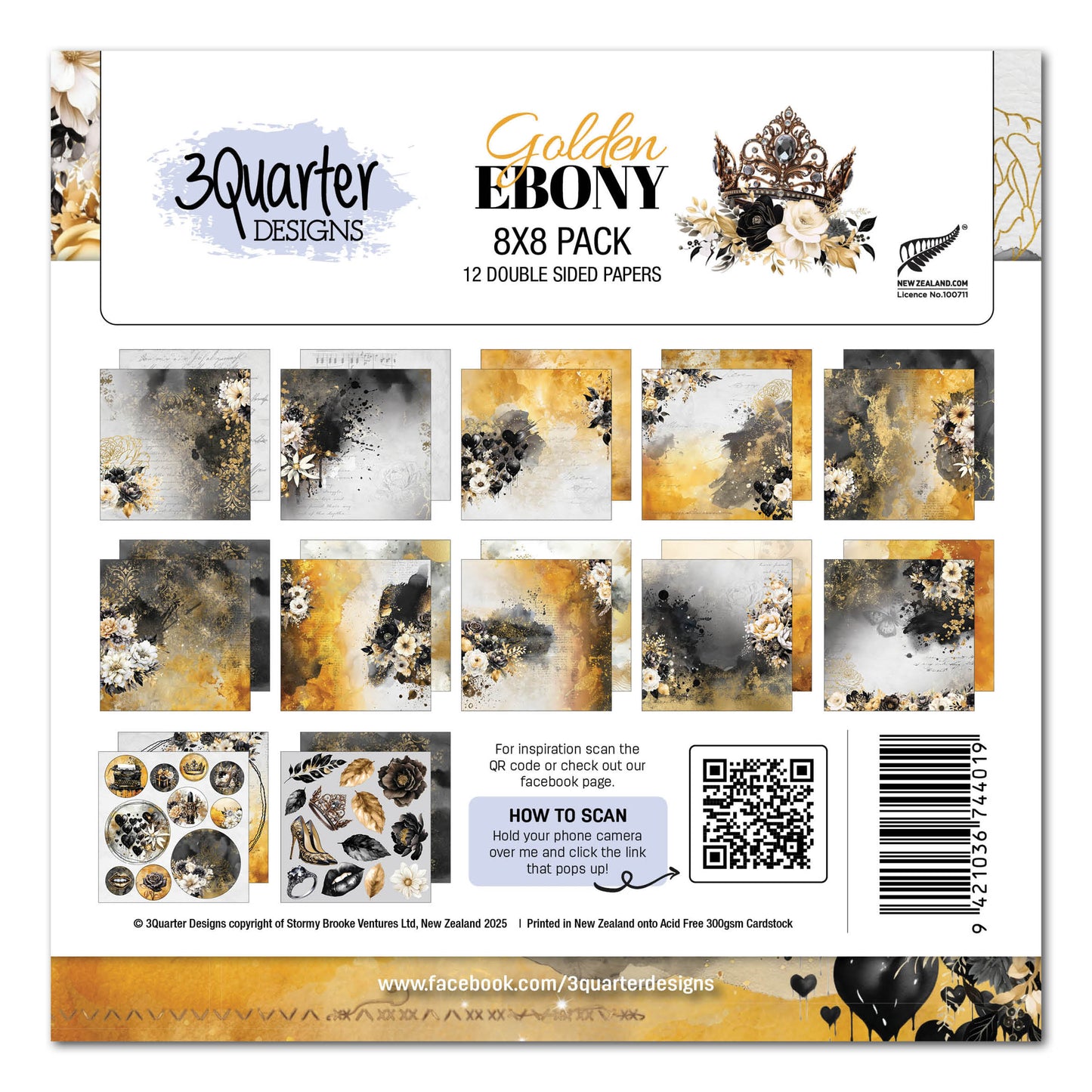 3 Quarter Designs Golden Ebony 8"x8" Paper Pack