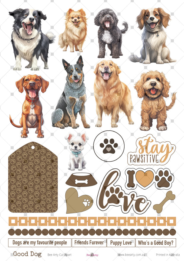 Bee Arty Good Dog A4 Cut Apart Sheet