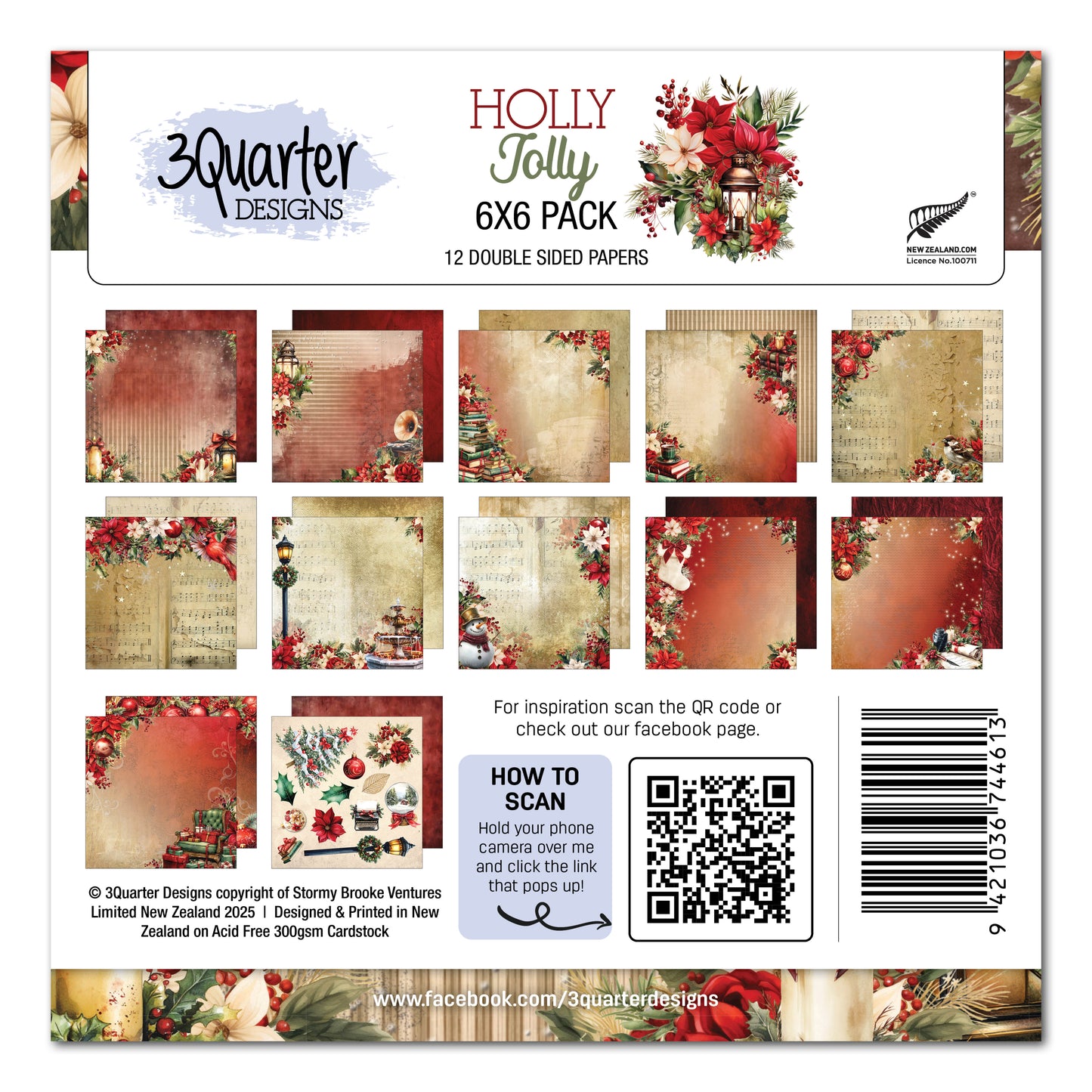 3 Quarter Designs Holly Jolly 6"x6" Paper Pack