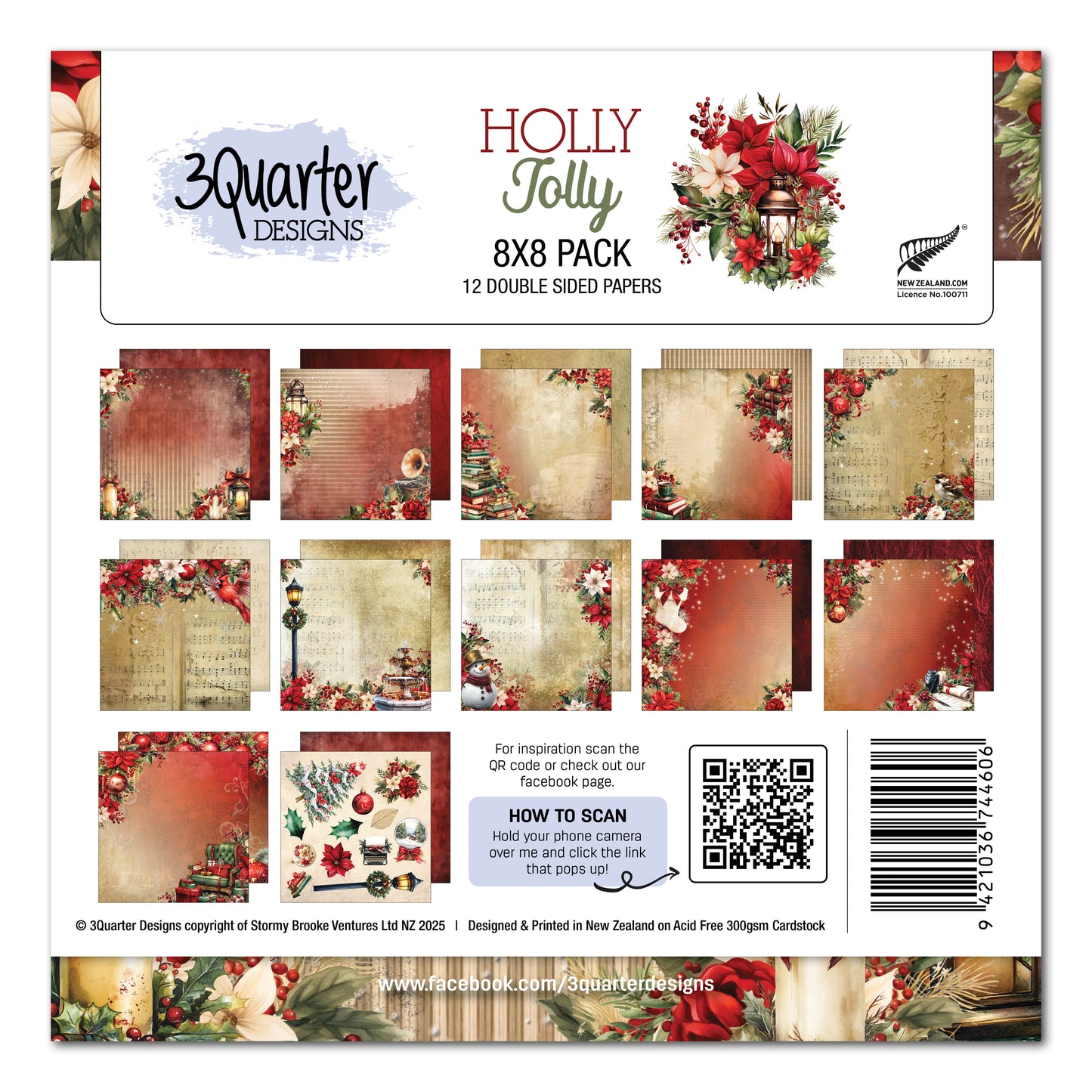 3 Quarter Designs Holly Jolly 8"x8" Paper Pack