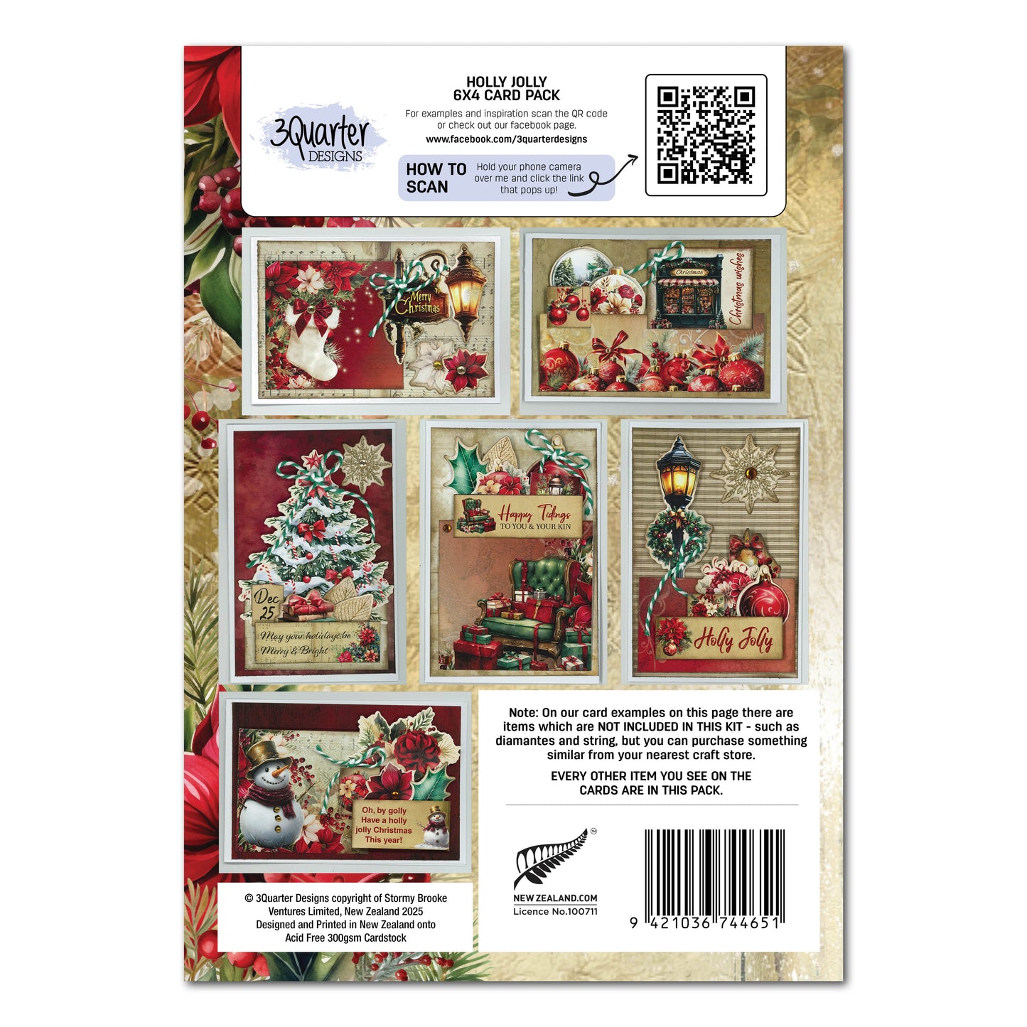 3 Quarter Designs Holly Jolly 6"x4" Card Making Pack