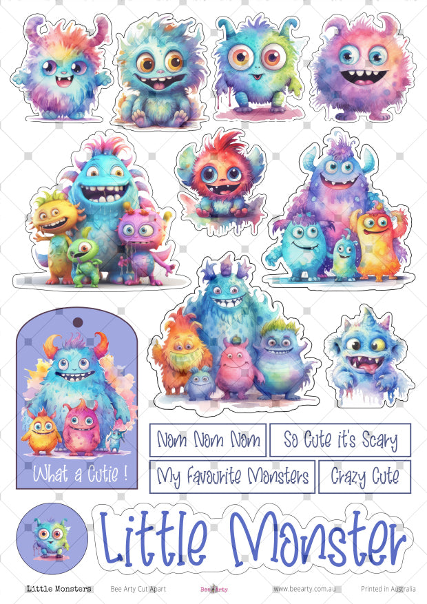 Bee Arty Little Monsters A4 Cut Apart Sheet