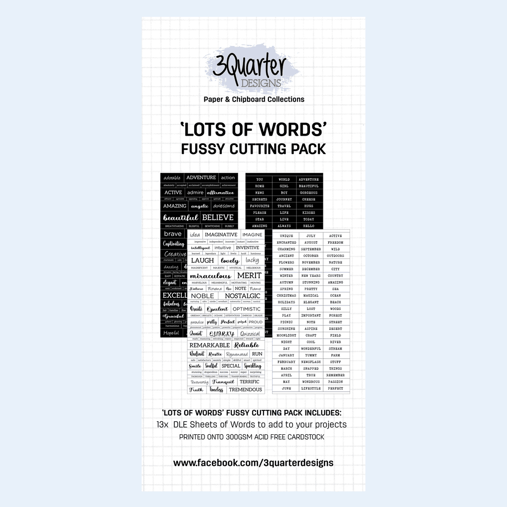 3 Quarter Designs Lots of Words Fussy Cutting Pack