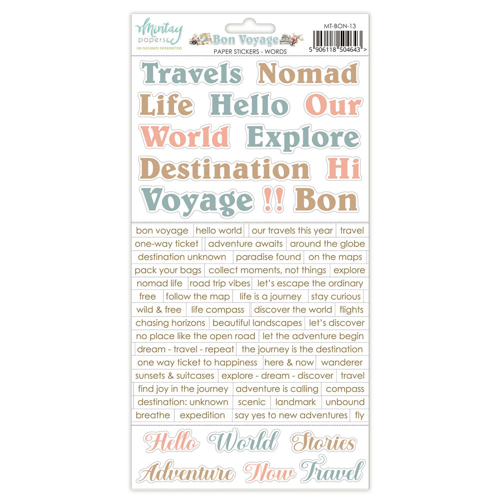 Mintay Paper Stickers Sheet - Words - Bon Voyage