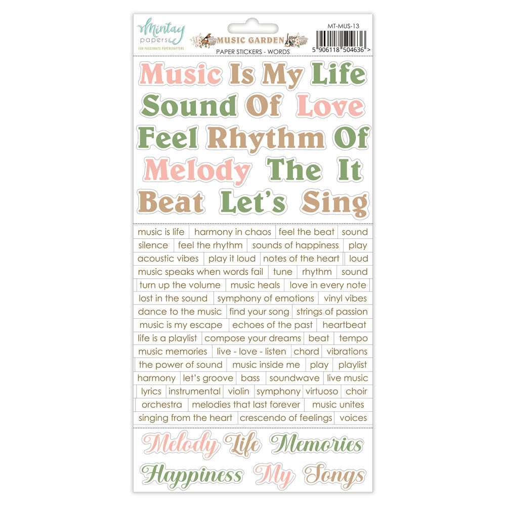 Mintay Paper Stickers Sheet - Words - Music Garden