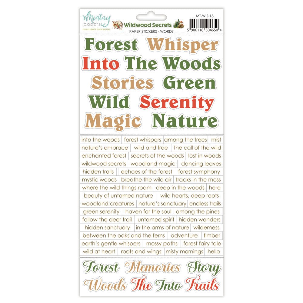 Mintay Paper Stickers Sheet - Words - Wildwood Secrets