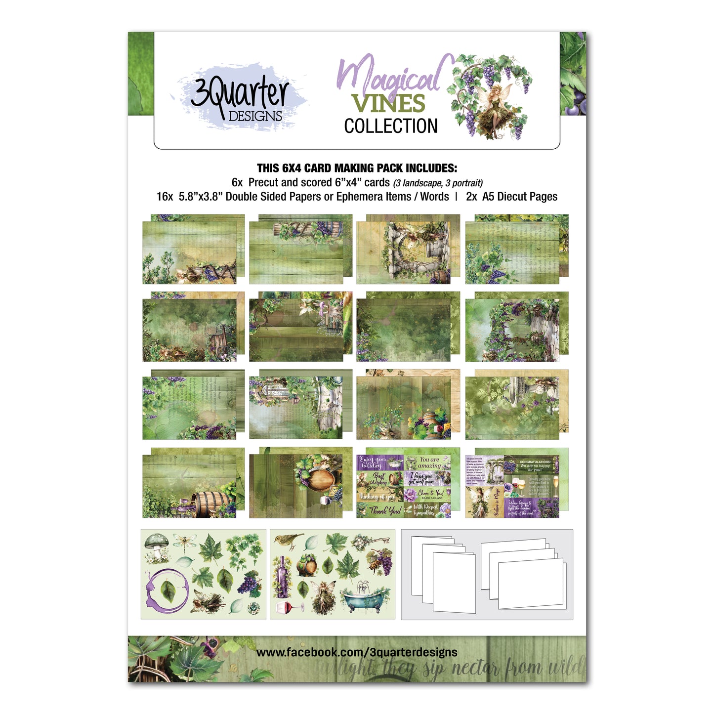 3 Quarter Designs Magical Vines 6"×4" Card Making Pack