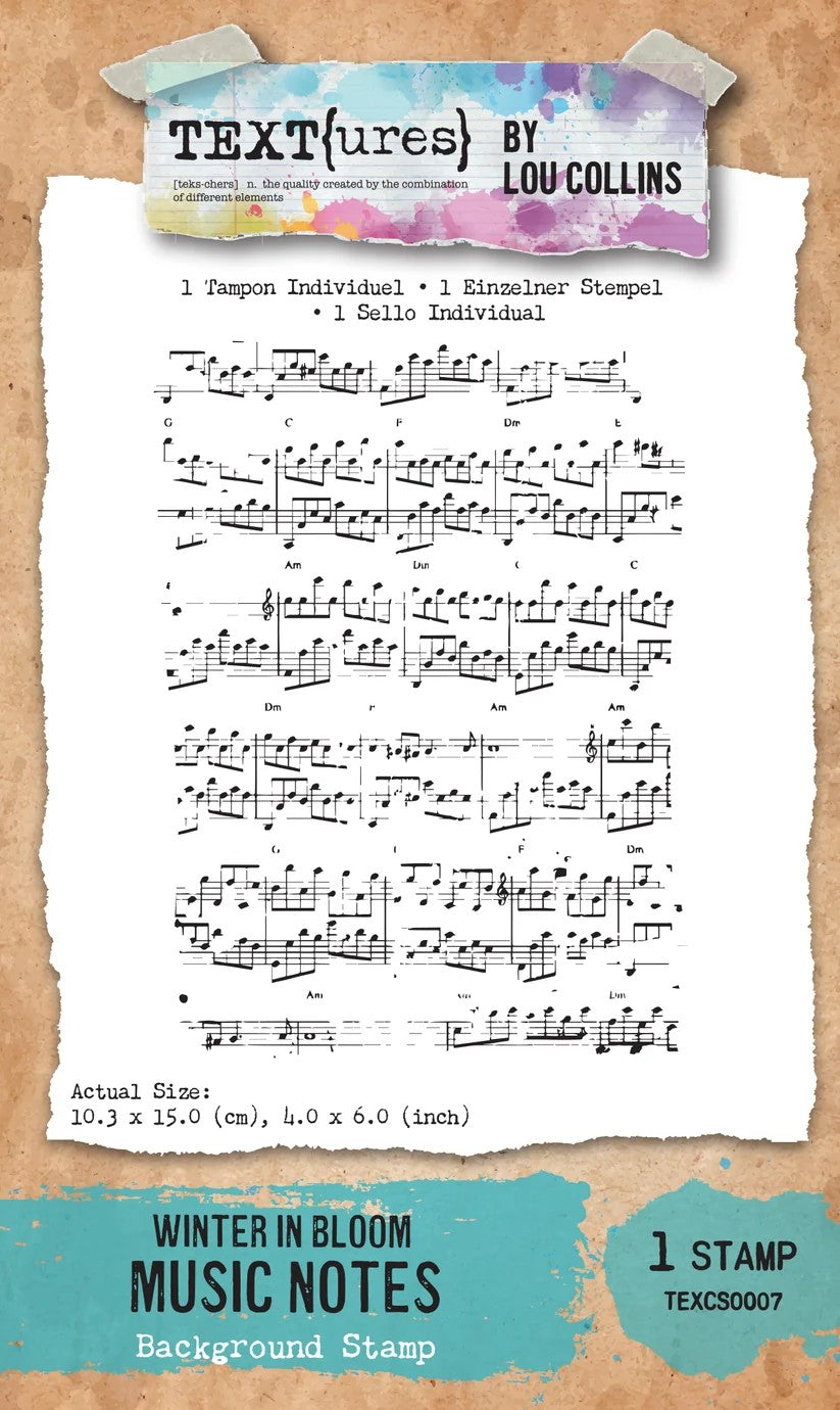 TEXT(ures) by Lou Collins Winter in Bloom Music Notes 4" x 6" Background Stamp