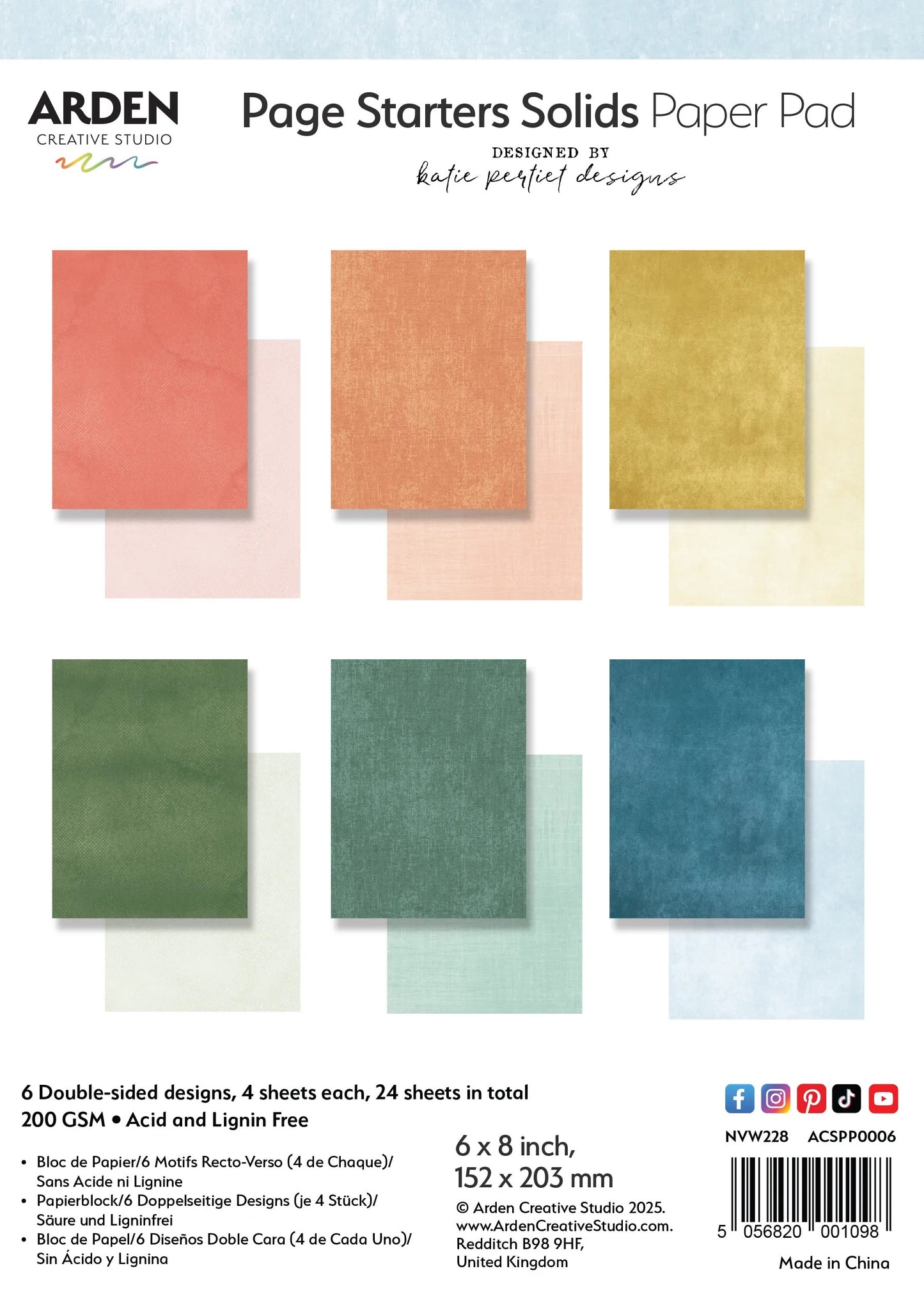 Arden Creative Studio Page Starters Solids 6"x8" Paper Pad