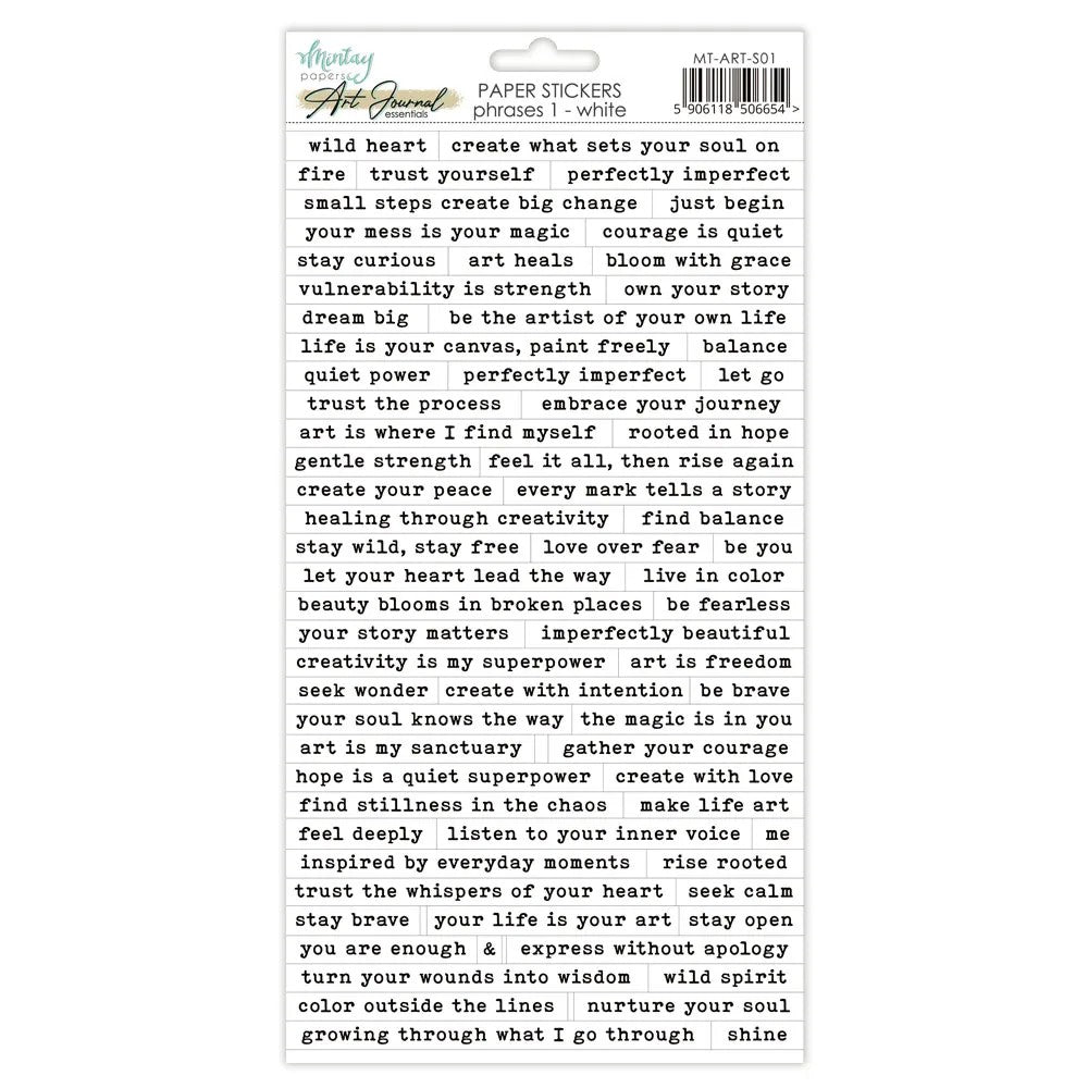 Mintay Art Journal Essentials - Phrases 1 Paper Stickers - White