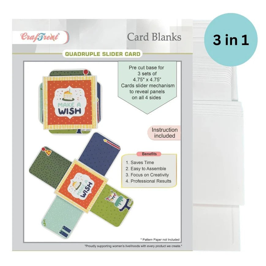 CrafTreat Card Blanks - Quadruple Slider Card - White - 3 Sets