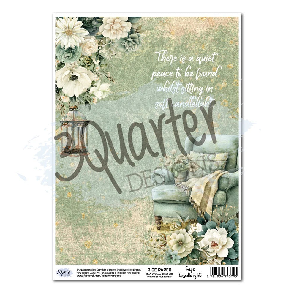 3 Quarter Designs Sage Candlelight A4 Rice Paper