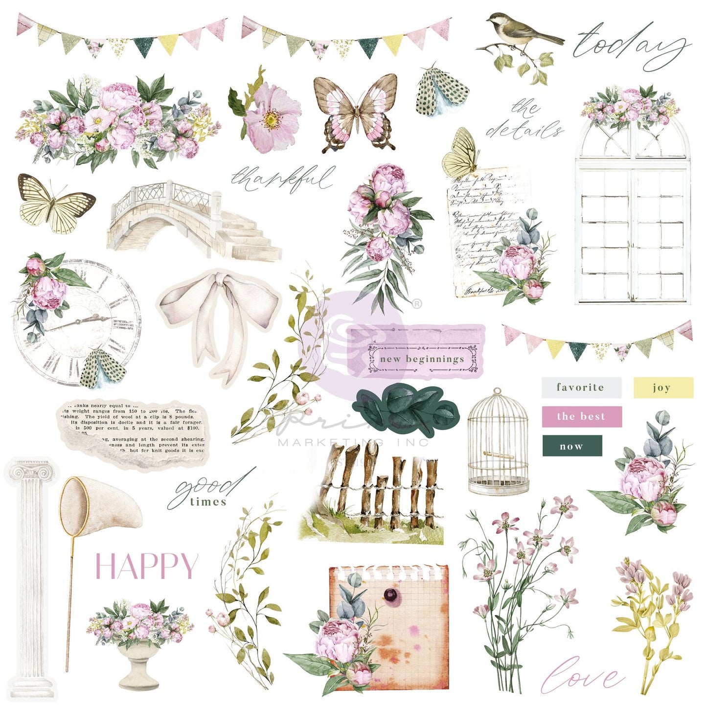 Prima Serene Petals Ephemera 78/Pkg - Vintage Flutter
