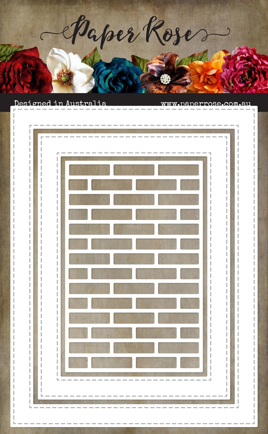 Paper Rose Stitched Rectangle Frames USA Metal Cutting Die - Brick Wall