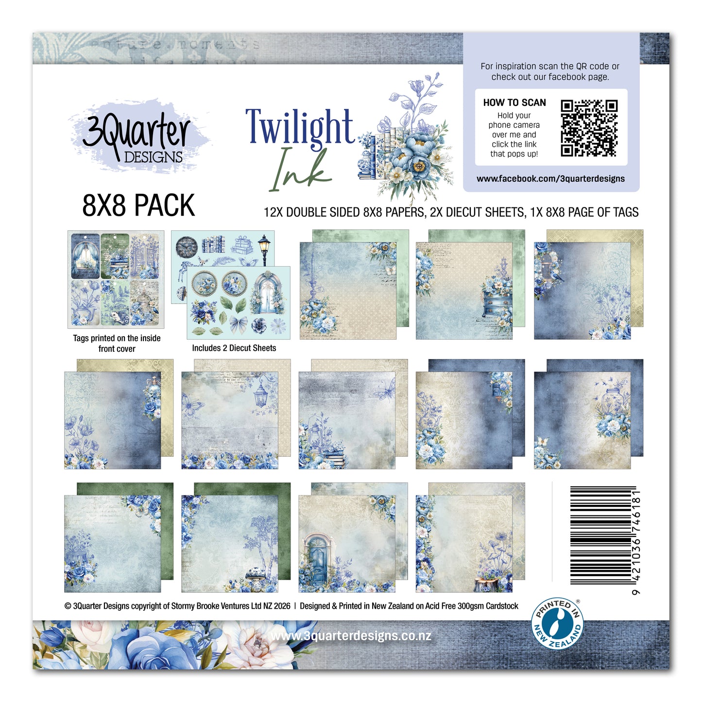 3 Quarter Designs Twilight Ink 8"x8" Paper Collection