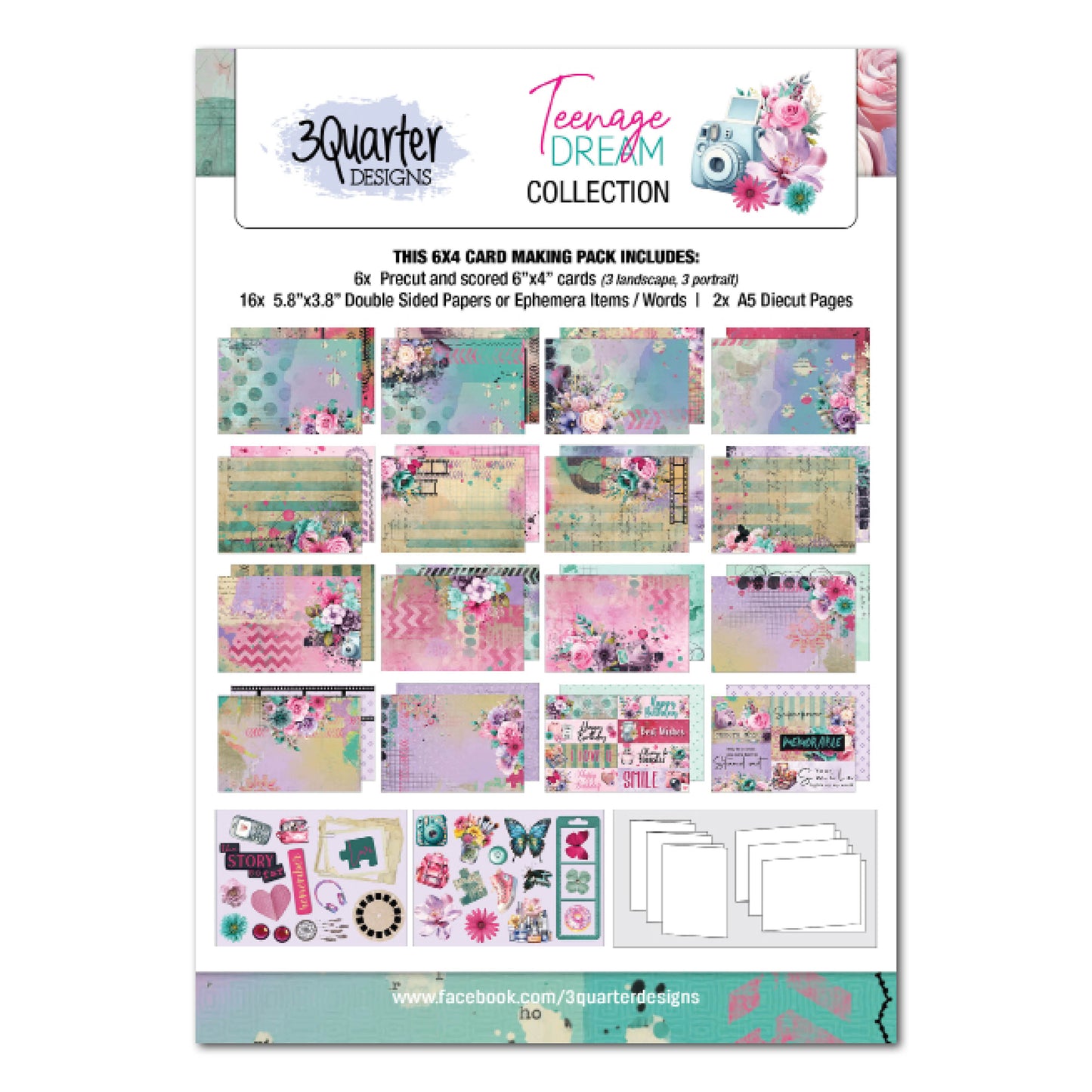3 Quarter Designs Teenage Dream 6"x4" Card Making Pack