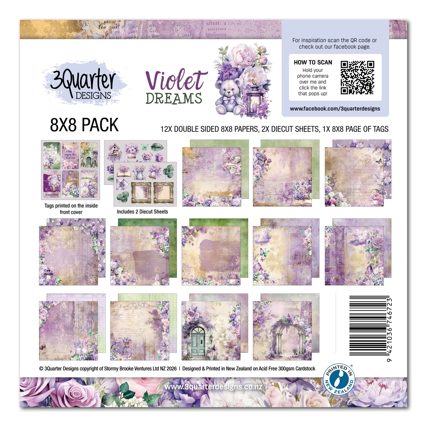 3 Quarter Designs Violet Dreams 8"x8" Paper Collection Pack