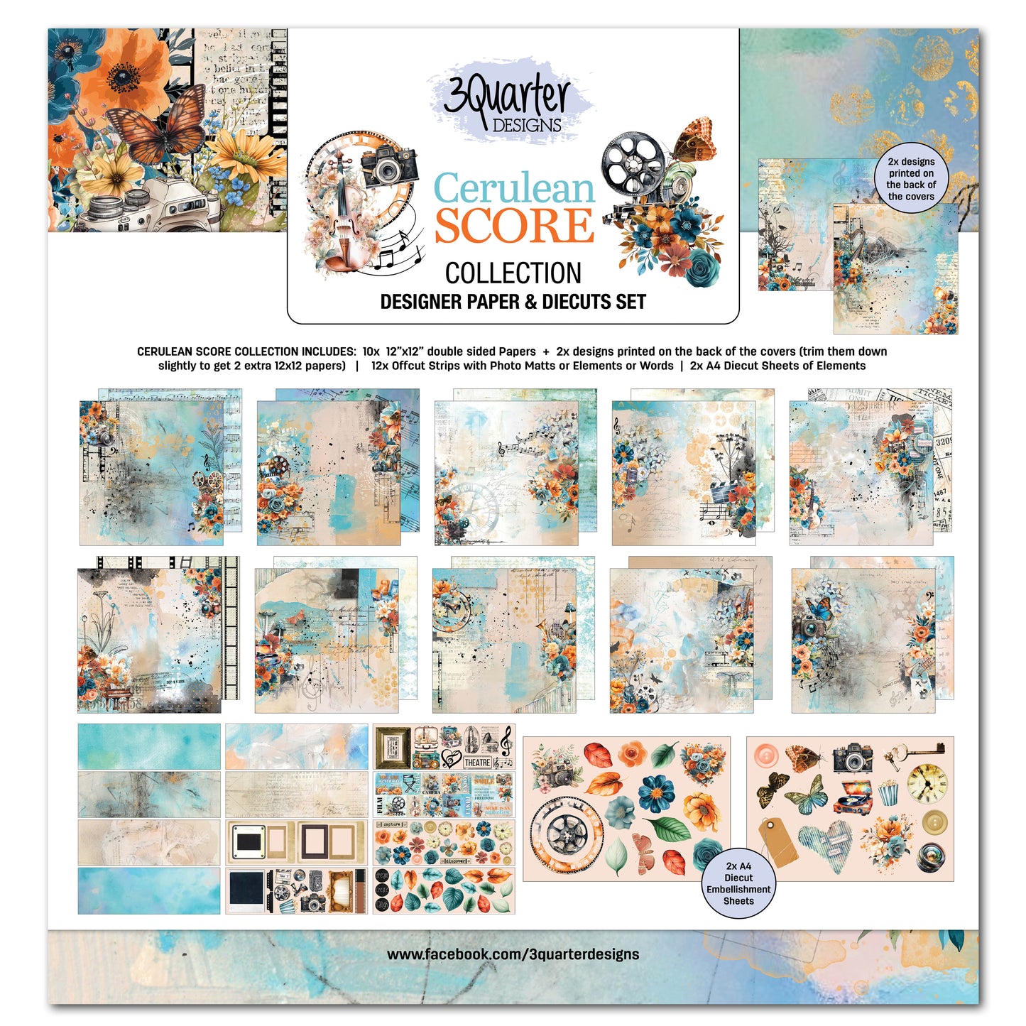 3 Quarter Designs Cerulean Score 12"x12" Paper Collection Pack