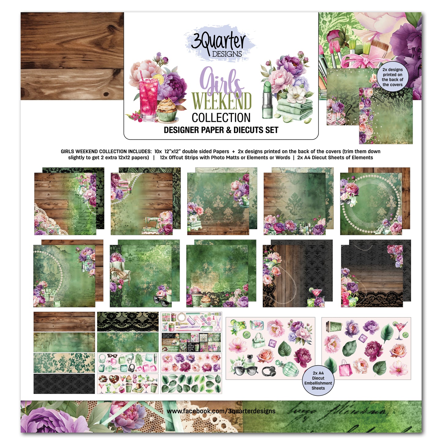 3 Quarter Designs Girls Weekend 12"×12" Paper Collection Pack