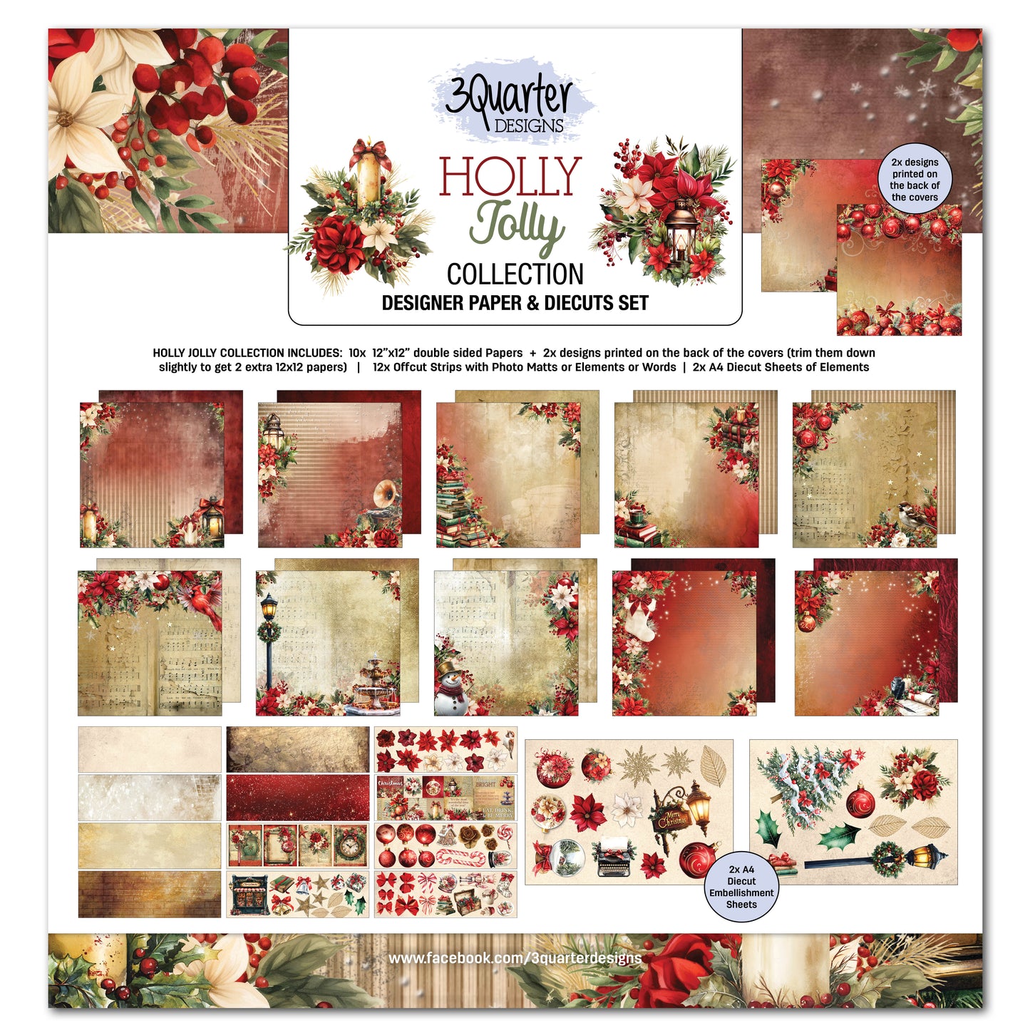 3 Quarter Designs Holly Jolly 12"x12" Paper Collection