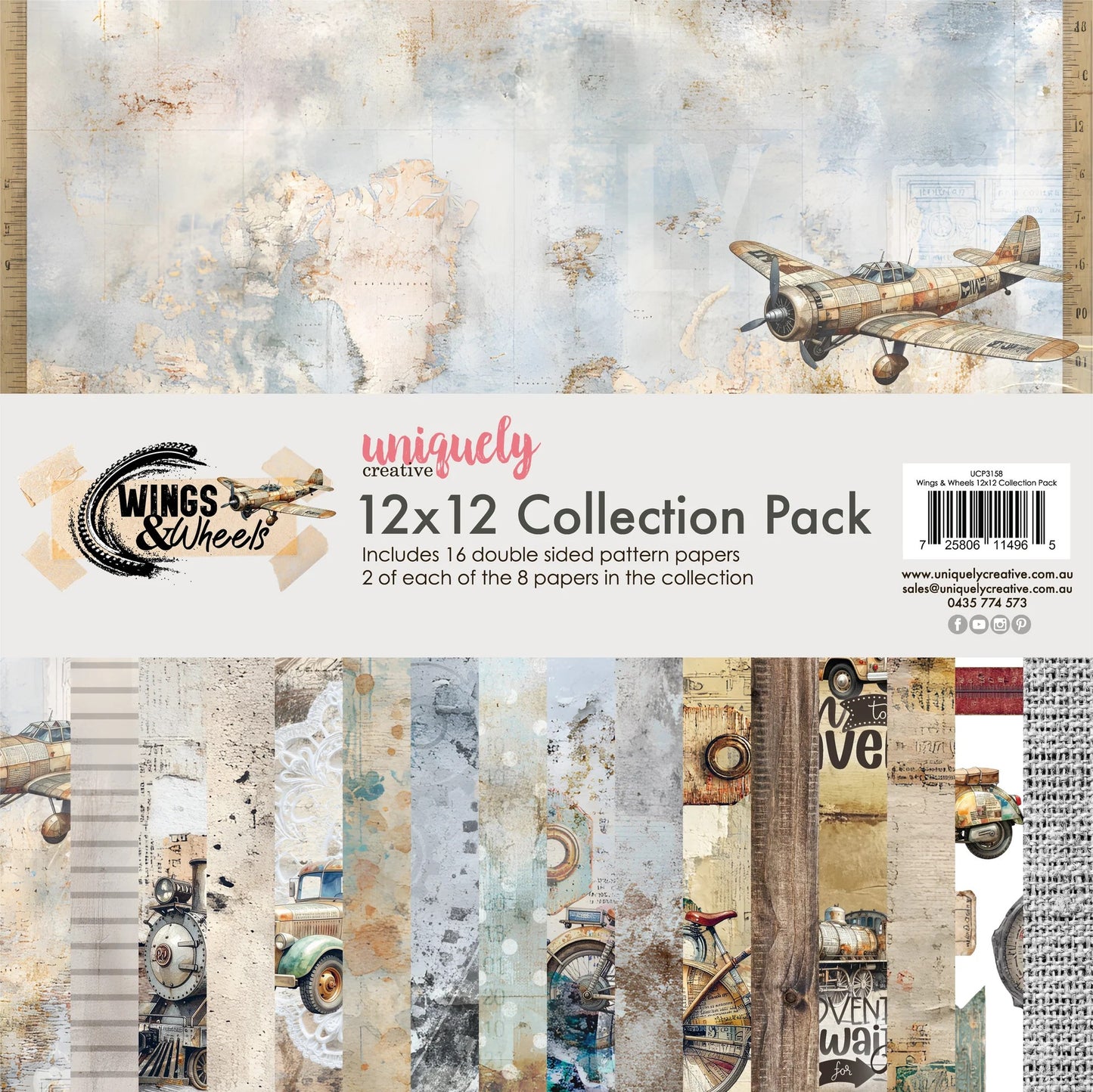 Uniquely Creative Wings & Wheels 12"x12" Paper Collection Pack