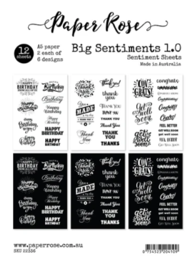 Paper Rose Big Sentiments 1.0 A5 12pc Sentiments sheets