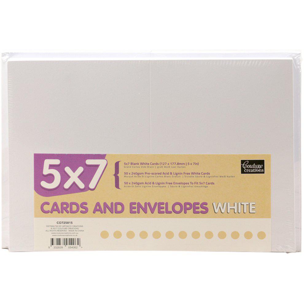 Couture Creations 5"x7" Cards w/Envelopes (50/Pack) - White