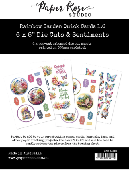 Paper Rose Rainbow Garden Quick Cards 1.0 6"x8" Die Cuts & Sentiments