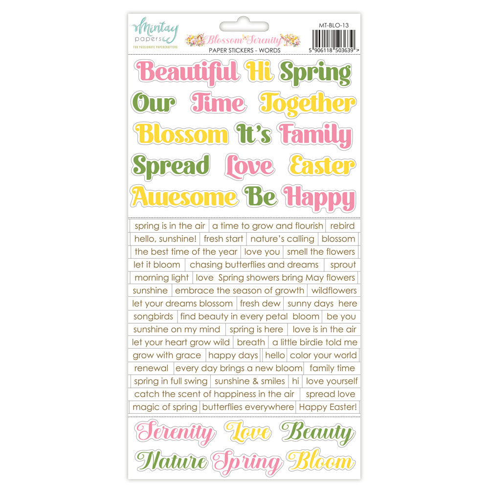 Mintay Blossom Serenity 6"x12" Words Stickers Sheet