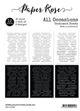 Paper Rose All Occassions Sentiments A5 12pc Sentiments sheets