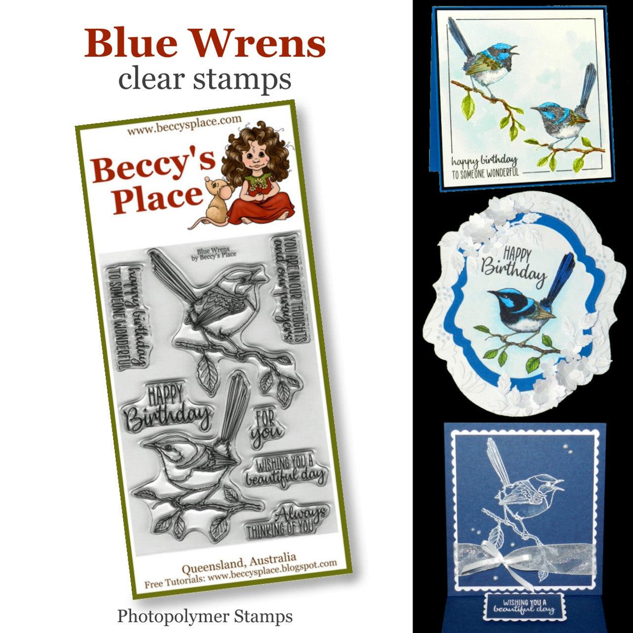 Beccy's Place Blue Wrens Clear Stamp Set (8 Stamps)