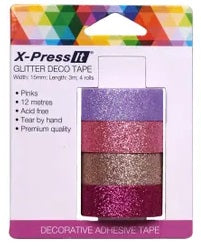 X-Press It Deco Tape Glitter Pinks - 4 Rolls
