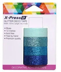 X-Press It Deco Tape Glitter Blues - 4 Rolls