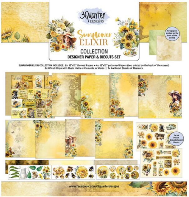 3 Quarter Designs Sunflower Elixer 12"x12" Paper Collection Pack
