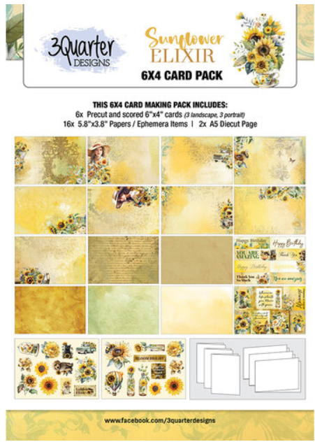3 Quarter Designs Sunflower Elixer 6"x4" Cardmaking Pack